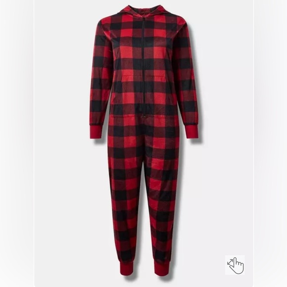 Torrid Fleece Hooded Back Flap Lounge Onesie 0/00 buffalo plaid - Picture 3 of 3